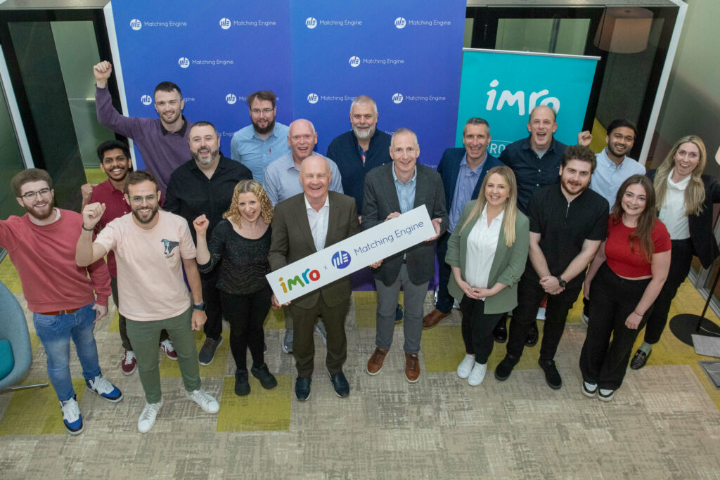 Victor Finn, Chief Executive, IMRO (centre left), and John Corley, CEO, Spanish Point Technologies (centre right) pictured with members of the IMRO and Matching Engine teams at Spanish Point Offices. Taken on 11 September. Photo credit: 1IMAGE Photography © Bryan Brophy / All Rights Reserved.